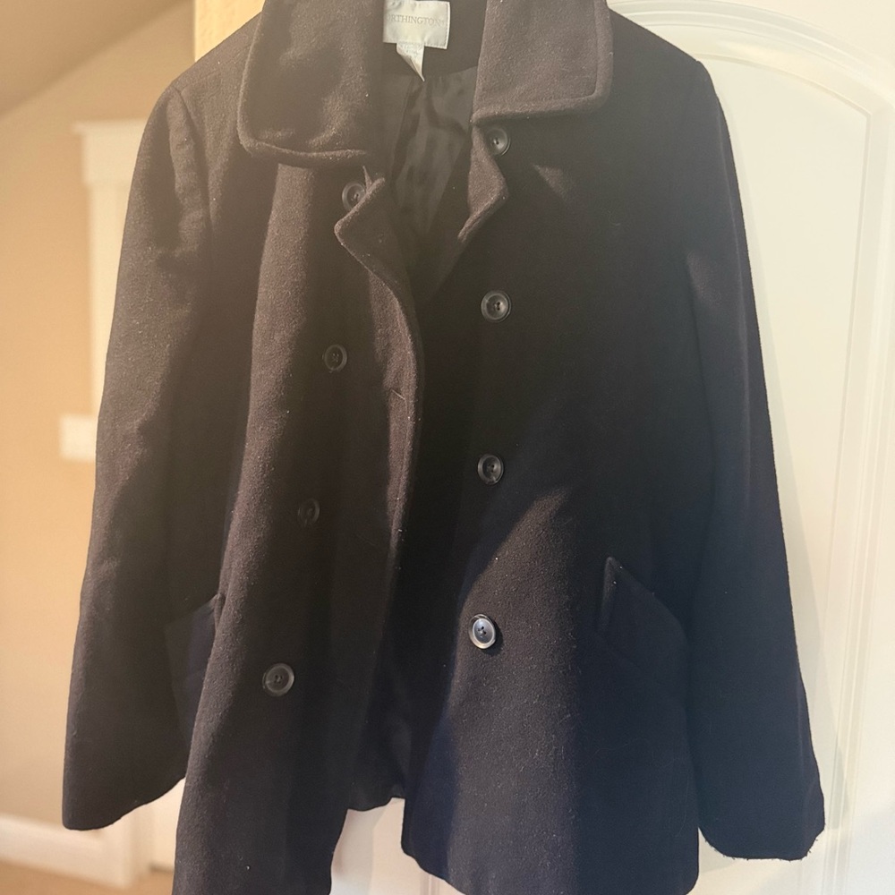 Worthington Black Double-Breasted Wool Blend Pea Coat